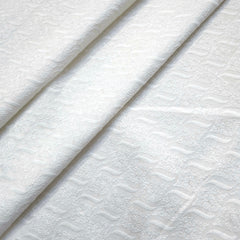 White Chikankari Cotton Fabric with Wavy Design