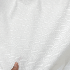 White Chikankari Cotton Fabric with Wavy Design