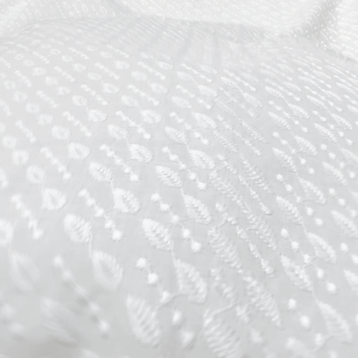 White Chikankari Cotton Fabric with Diagonal Design