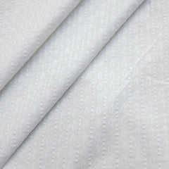 White Chikankari Cotton Fabric with Diagonal Design