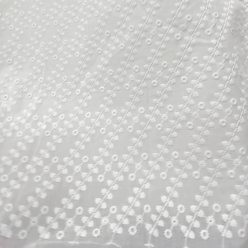 White Chikankari Cotton Fabric with Diagonal Design