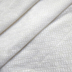 White Chikankari Cotton Fabric with Diagonal Design