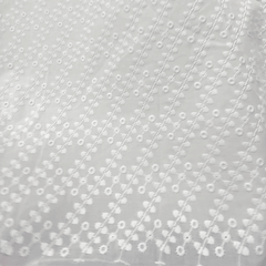 White Chikankari Cotton Fabric with Diagonal Design