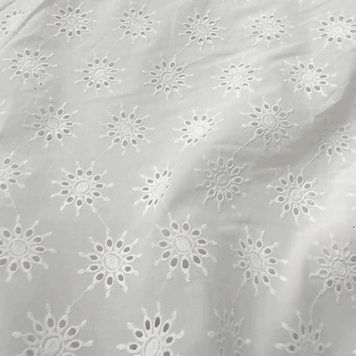 White Hakoba Cotton Fabric with Floral Design