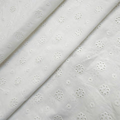 White Hakoba Cotton Fabric with Floral Cutwork