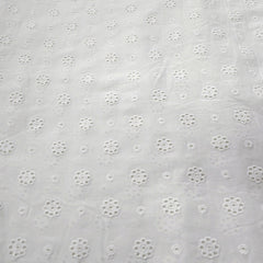 White Hakoba Cotton Fabric with Floral Cutwork