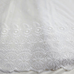 White Chikankari Cotton Fabric with all over Butta work & Floral Cutwork Border