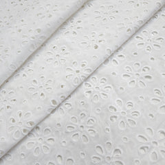 White Cotton Fabric with Floral Cutwork