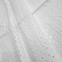 White Chikankari Cotton Fabric with Cutwork Border