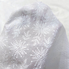 White Chikankari Cotton Fabric with Floral Work