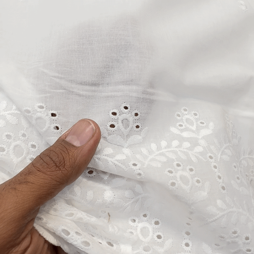 White Hakoba Cotton Fabric with Floral Border