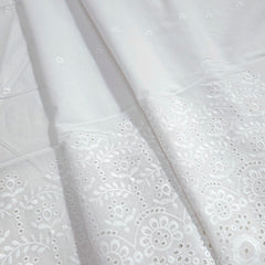 White Hakoba Cotton Fabric with Floral Border