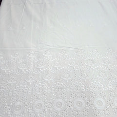 White Hakoba Cotton Fabric with Floral Border