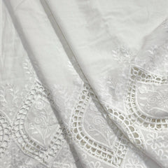 White Cotton Fabric with Cutwork Border