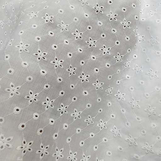 White Hakoba Cotton Fabric with Floral Design