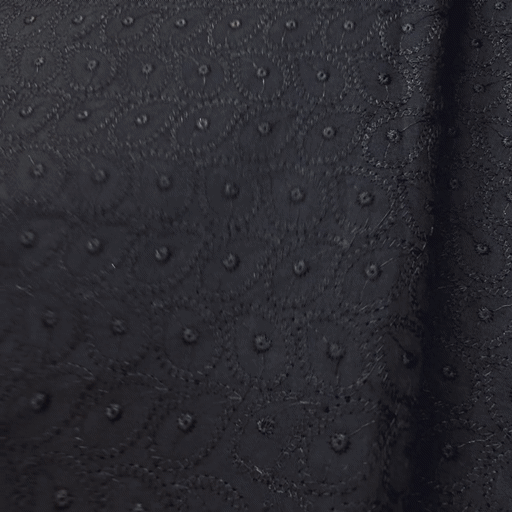 Black Chikankari Cotton Fabric with Floral Design