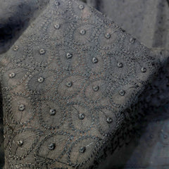 Black Chikankari Cotton Fabric with Floral Design