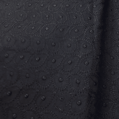 Black Chikankari Cotton Fabric with Floral Design