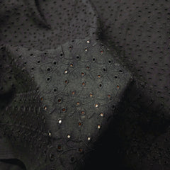 Black Hakoba on Cotton Fabric with Floral Design