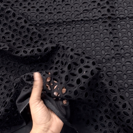 Black Cotton Fabric with Floral Cutwork Design