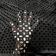 Black Cotton Fabric with Floral Cutwork Design