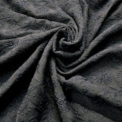 Black Chikankari Cotton Fabric with Floral Design