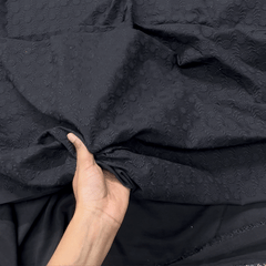 Black Chikankari Cotton Fabric with Floral Design