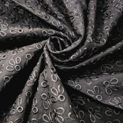 Black Chikankari Cotton Fabric with Floral Design