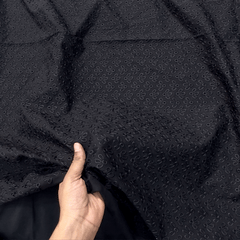 Black Chikankari Cotton Fabric with Floral Design