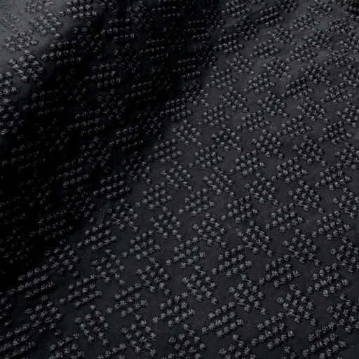 Black Chikankari Cotton Fabric with Floral Design