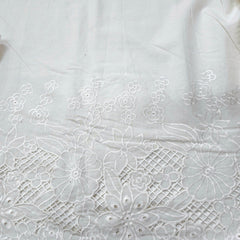 Off-White Cotton Fabric with Floral Cutwork Border