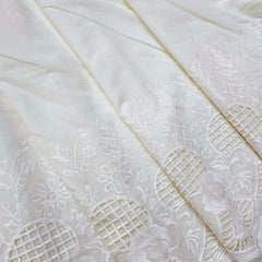 Off-White Cotton Chikankari Fabric with Floral Cutwork Border