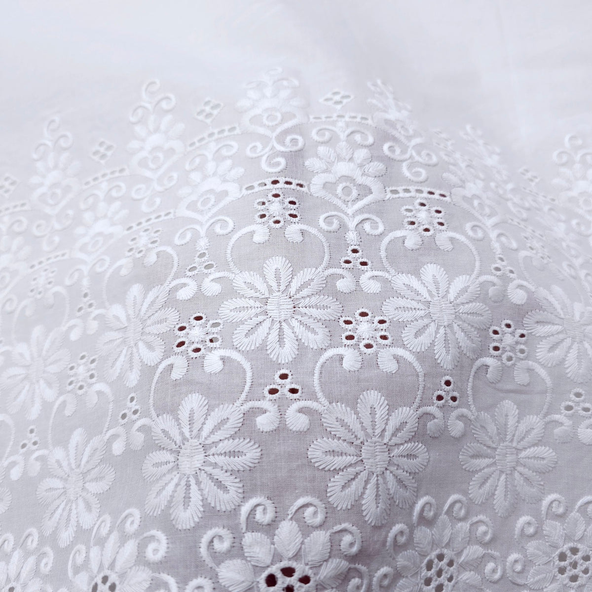 White Cotton Fabric with Floral Hakoba Border
