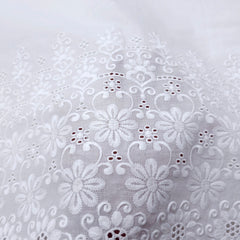 White Cotton Fabric with Floral Hakoba Border