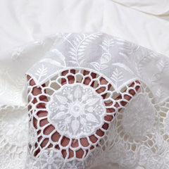 Off-White Cotton Fabric with Floral Cutwork Border