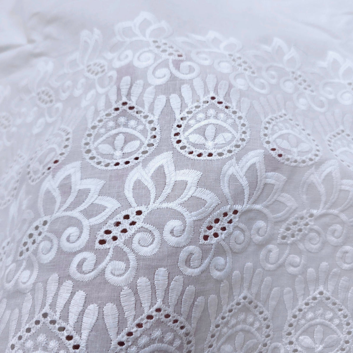 White Cotton Fabric with all over Butta & Floral Hakoba Border