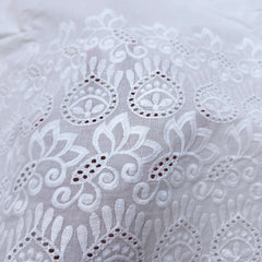 White Cotton Fabric with all over Butta & Floral Hakoba Border