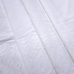 White Cotton Fabric with all over Chikankari Butta Work  & Floral Hakoba Border