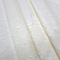 Off-White Cotton Fabric with all over Chikankari Butta Work  & Floral Hakoba Border