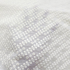 Off-White Color Chikankari Cotton Fabric with Diagonal Design