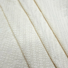 Off-White Color Chikankari Cotton Fabric with Diagonal Design