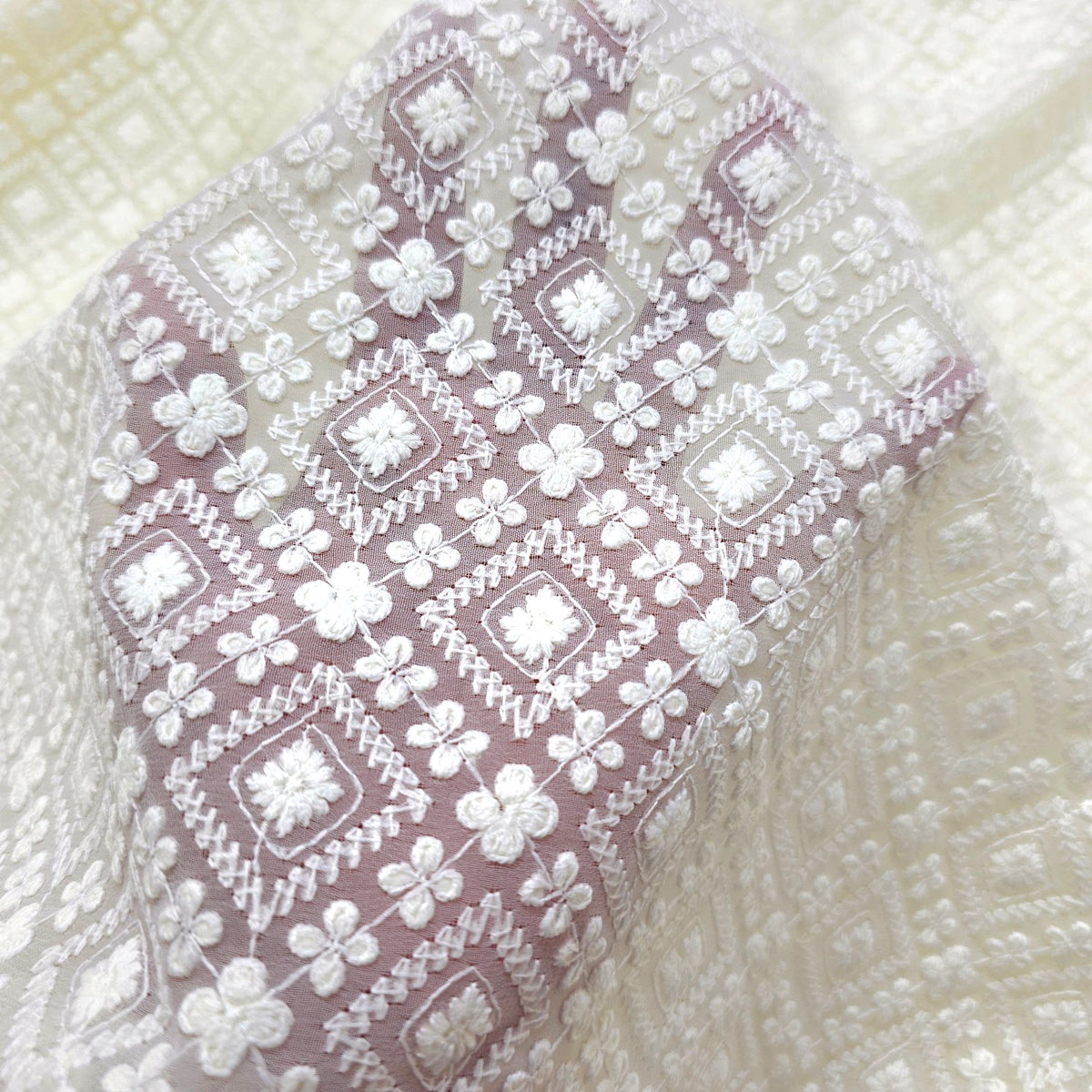 Cream Off-White Color Georgette Fabric with all over Chikankari Work