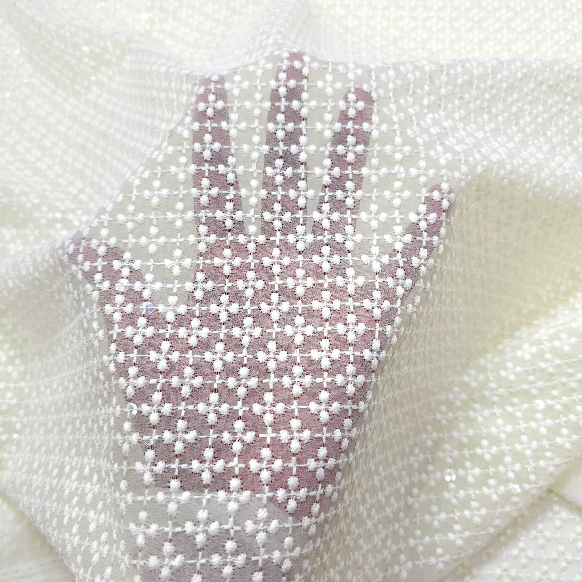 Cream Off-White Color Georgette Fabric with Chikankari Work & Sequin Highlights