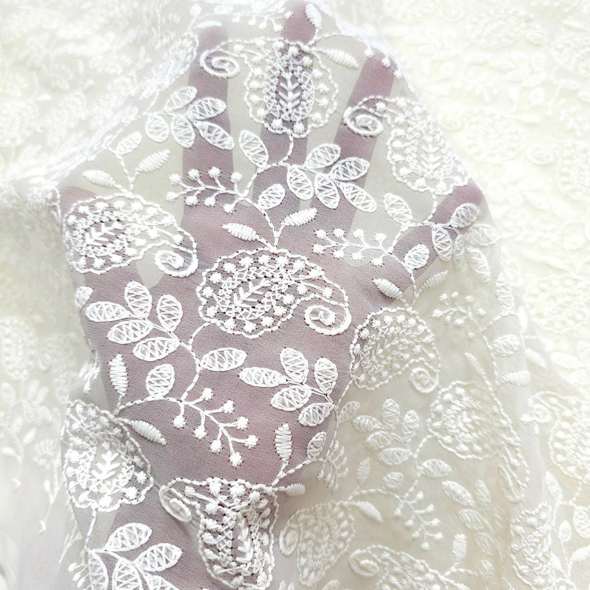 Cream Off-White Color Georgette Fabric with all over Chikankari Paisley Work