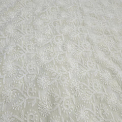 Cream Off-White Color Georgette Fabric with all over Floral Chikankari Work