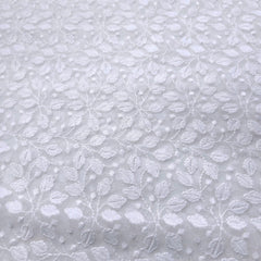 White Georgette Fabric with all over Floral Chikankari Work