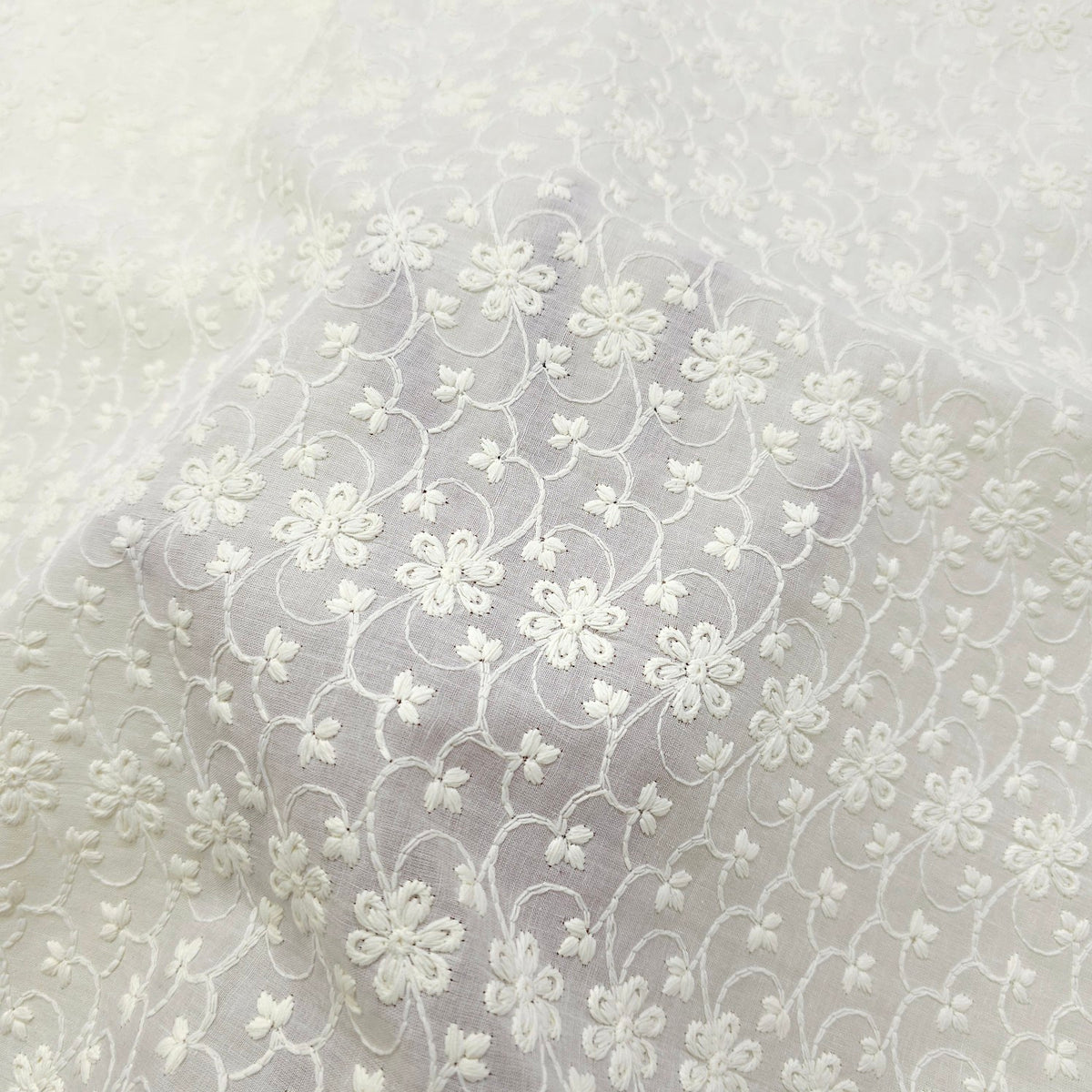 Cream Cotton Fabric with all over Floral Chikankari Work