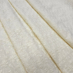 Cream Cotton Fabric with all over Floral Chikankari Work