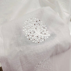 White Cotton Fabric with all over Floral Butta Work