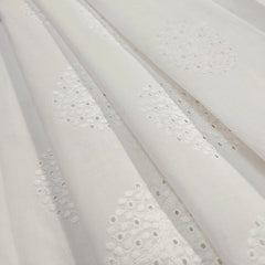 White Cotton Fabric with all over Floral Butta Work